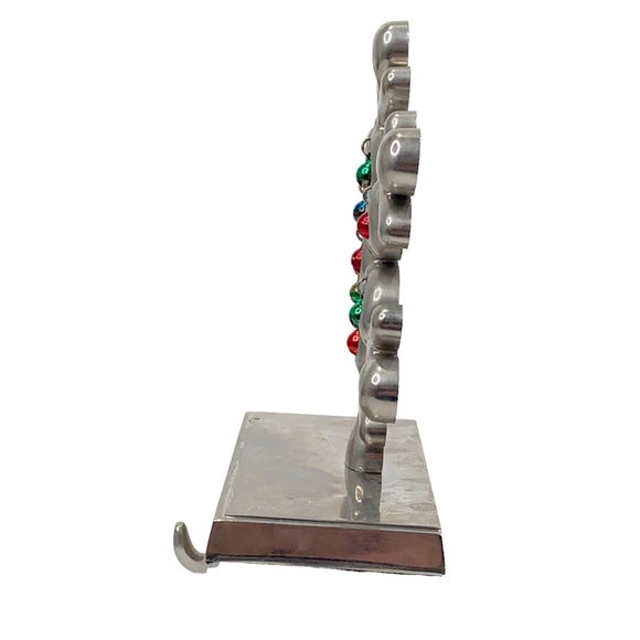 *SOLD* Christmas Stocking Hanger Snow Flake 6” Dangling Jewels Silver Tone Heavy - Picture 5 of 7